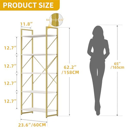 DWVO Gold Bookshelf | Modren 5 Tier Bookcase, Storage Shelves Organizer Standing Shelf, Display Rack Book Shelves for Bedroom,Living - color: Gold