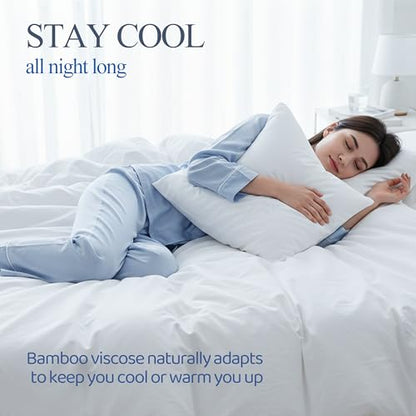 3 Piece Full Size Duvet Cover Set, 1 Bamboo Comforter Cover 82"x90" with 2 Pillow Shams 20"x26", Moisture-Wicking Silky Soft Texture, Breathable Soft Comfy White - color: White, size: Full