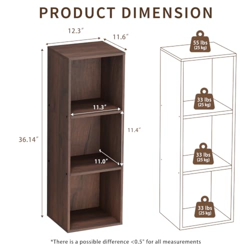 3 Cube Walnut Book Shelf, Tall Bookcase for Home Office Bedroom Living Room - color: Walnut, size: 3 Cube