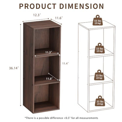 3 Cube Walnut Book Shelf, Tall Bookcase for Home Office Bedroom Living Room - color: Walnut, size: 3 Cube