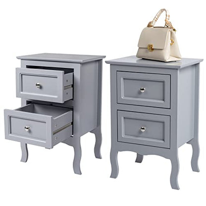 Bonnlo Gray Nightstand Set of 2, Nightstands with 2 Drawers, Bed Side Table/Night Stand, Small Nightstand for Bedroom, Small Spaces, College Dorm, Kids’ Room, Living Room, Wood, 16W x 12D x 24H, Grey - color: Grey