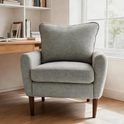 OLIXIS Comfy Accent Chair for Living Room Bedroom and Waiting Room | Upholstered Mid-Century Reading Chair with Pillow and Solid Wood Legs, Wide Singe Modern Lounge Sofa, Greige - color: Greige