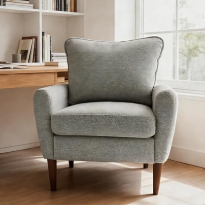 OLIXIS Comfy Accent Chair for Living Room Bedroom and Waiting Room | Upholstered Mid-Century Reading Chair with Pillow and Solid Wood Legs, Wide Singe Modern Lounge Sofa, Greige - color: Greige