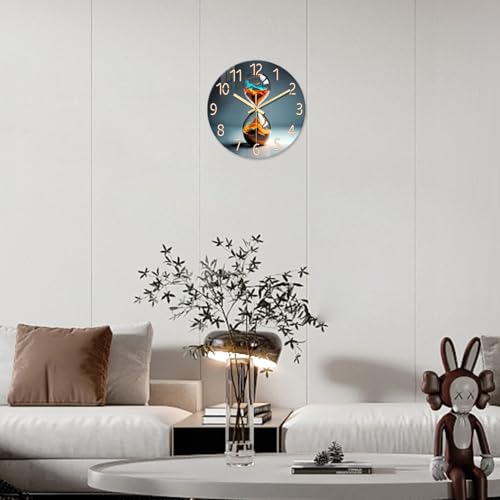 XNM Modern Glass 14 Inch Sand Clock Battery Operated | Analog Silent Wall Clock Non Ticking Modern Wall Clocks for Living Room Bedroom Office Decor - color: Gold 1, size: 14 Inch