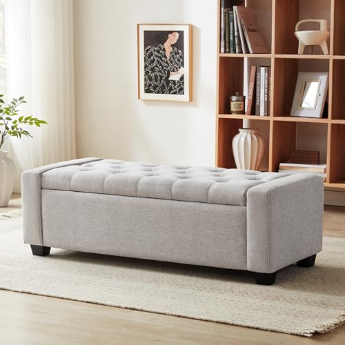 48" Ottoman with Storage, Light Gray Storage Ottoman Bench | Upholstered Entryway Bench with Seating for Bedroom, Living Room, with Safety Hinge, Holds up to 330 lb - color: Lightgray, size: 19.7"D x 48"W x 16.9"H