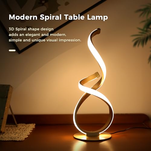 Unique Bedside Table Lamp, LED Touch Dimmable Spiral Desk Light | 3 Color Temperature Modern Nightstand Light, Side Light for Living Room, Bedroom, Gold - style: S-Shape-Gold