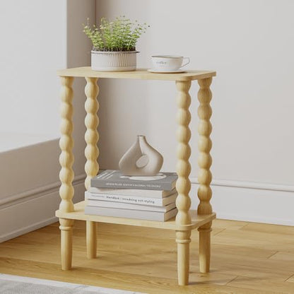 Veegle Narrow Side Table, Small End Table with Storage Shelf, 2-Tier Small Coffee Tables for Living Room, Bedroom, Narrow Spaces (Yellow Oak) - color: Natural-2 Tier Shelf