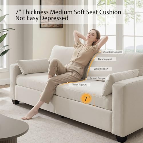 Modern Loveseat Sofa Chenille Fabric Couches (Beige) | Spring Cushions, Removable Cover, Solid Wood Frame, Wide Armrest, for Living Room, Small Space - color: Beige