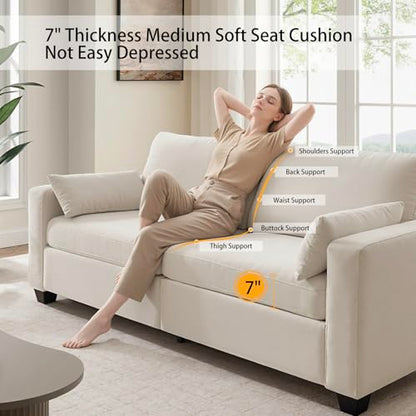 Modern Loveseat Sofa Chenille Fabric Couches (Beige) | Spring Cushions, Removable Cover, Solid Wood Frame, Wide Armrest, for Living Room, Small Space - color: Beige