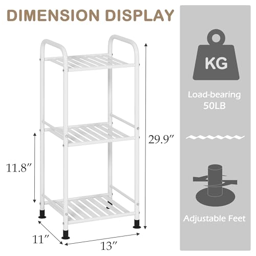 JSB 3 Tier Narrow Bathroom Shelving Unit, Kitchen Storage Rack Organizer Metal Corner Shelf for Living Room Laundry Pantry (Matte White, 3 Tier) - color: Matte White, size: 3 Tier