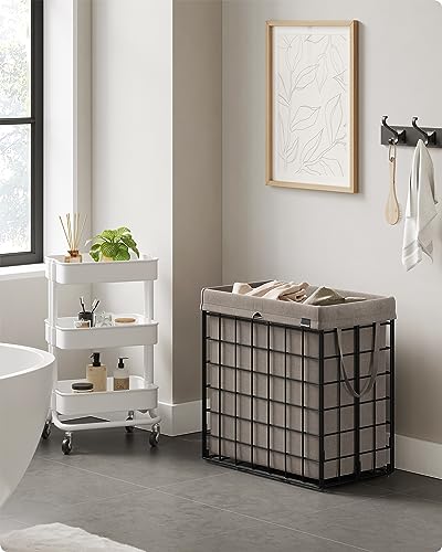 SONGMICS Laundry Hamper, Collapsible, 29 Gal. (110L) | Laundry Basket, Clothes Hamper, Beige and Black, STOUT Collection ULCB111N01 - color: Black + Camel Brown, size: 110 L