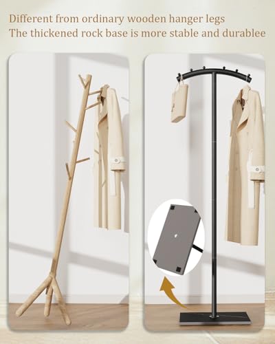 T-Shaped Metal Clothing Racks,Freestanding Coat Tree,68.9in,Black | Coat Racks with Strong Load-Bearing Capacity, Clothes Hanger Stand with Natural Rock Base, Suitable for Outerwear,Handbags - color: Black