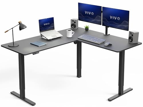 VIVO Black 63 x 55 in Corner Standing Desk, DESK-E3CTB | Electric, Holds 225 lbs, Reversible L-Shaped Table, Sit Stand, Height Adjustable, Memory Presets, Black Frame - color: Black Top / Black Frame, size: 55 x 63