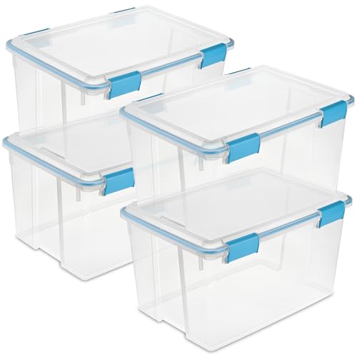 Sterilite 4-Pack 54 Quart Gasket Box, Home Storage Organizer Bins with Lids - Stackable Clear Plastic Containers for Bedroom, Bathroom, Garage, Basement, or Attic - size: 54 Quart, style: 4 Pack