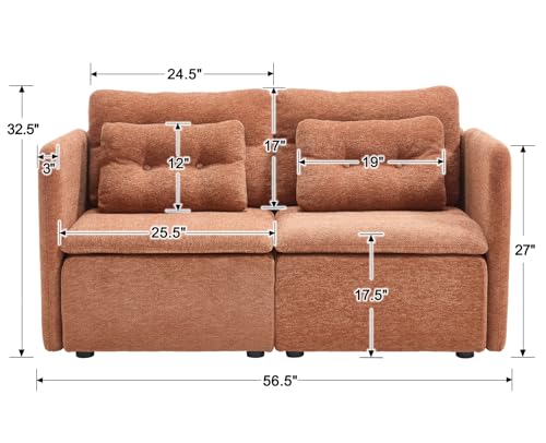 HNY 56.5" Modern Loveseat Sofa, Brown | 2-Seat Button Tufted Love Seat, Deep Seat Chenille Fabric With Pillow, Small Couch for Bedroom, Apartment, Home Furniture - color: Brown, size: Loveseat