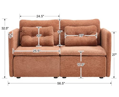 HNY 56.5" Modern Loveseat Sofa, Brown | 2-Seat Button Tufted Love Seat, Deep Seat Chenille Fabric With Pillow, Small Couch for Bedroom, Apartment, Home Furniture - color: Brown, size: Loveseat