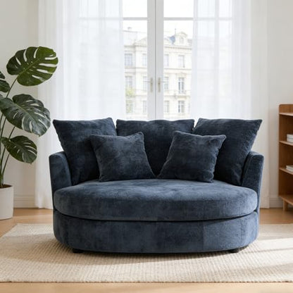 Chifee & Vingol 55" W Oversized Accent Barrel Chair Large Round Chair Extra Large Armchair with 5 Pillows for Living Room,Bedroom,Home Theater,Chenille,Navy - color: 55"- Navy