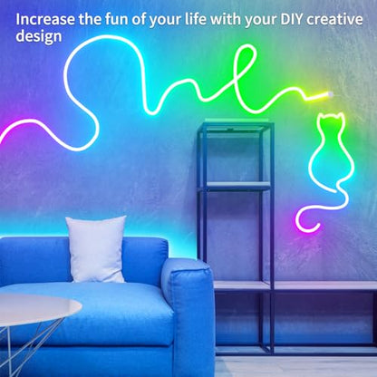 segrass 100ft LED neon Lights with Remote APP Control IP65 Waterproof Flexible Neon LED Strip Lights 24v RGB LED neon Rope Lights for Bedroom Room Outdoors Decor（2 Rolls of 50ft - size: 100ft