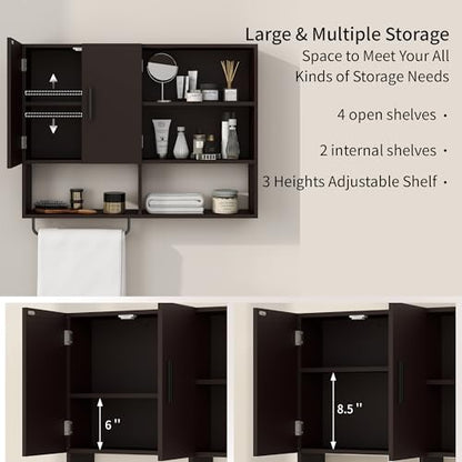 Bathroom Wall Cabinet with Towel Bar & 2 Doors, Espresso - color: Espresso