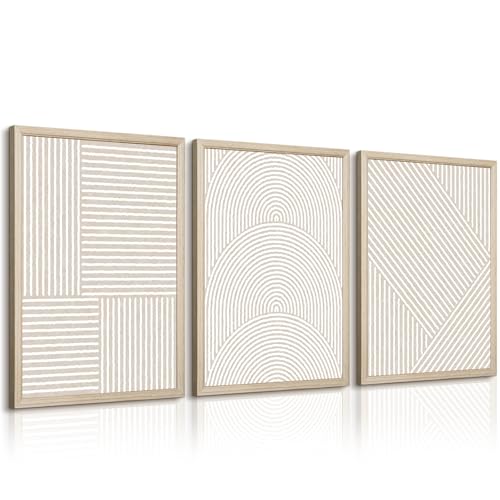 Beige Abstract Wall Art Pictures Set of 3 Boho Modern Canvas Wall Decor Neutral Line Wall Art Minimalist Art Abstract Beige Prints Painting Modern Artwork for Living Room Bedroom 12x16 Inch FRAMED - color: Beige Line Prints, size: 12x16 Inch Wood Framed