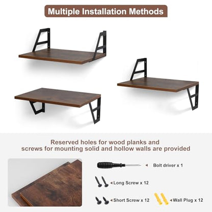 Tectocker-DOU 2 Pc Deep Floating Wall Shelves, Heavy Duty, 15.7×11.8, Brown | Easy Install, All Hardware Included. Holds 40 Lbs. Easy-Clean. For Living Room, Kitchen, Bathroom, Bedroom, Office. - color: Brown, size: 15.7W×11.8D