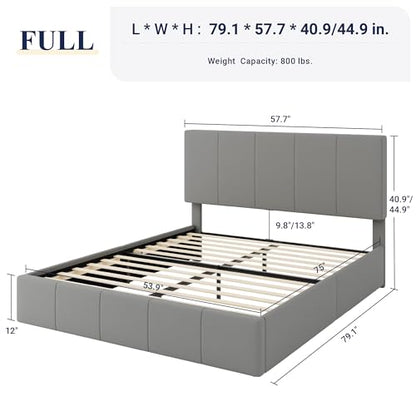 Allewie Full Size Dutch Velvet Upholstered Platform Bed Frame/Vertical Channel Tufted Adjustable Headboard/Low Profile Bed Frame/No Box Spring Needed/Easy Assembly/Grey - color: Grey, size: Full