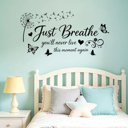 Relax Quotes and Dandelions Wall Decals, Wall Stickers Decor | 2 Sheets 11.8"x37.8" Vinyl Removable Peel and Stick Murals, Plant Decor for Bedroom, Bathroom, Office, Classroom & Home - style: Relax Quotes and Dandelions