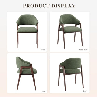 MALOL Wooden Dining Chairs Set of 2, Fabric, Curved Open Back, Green - color: Green, size: Set of 2