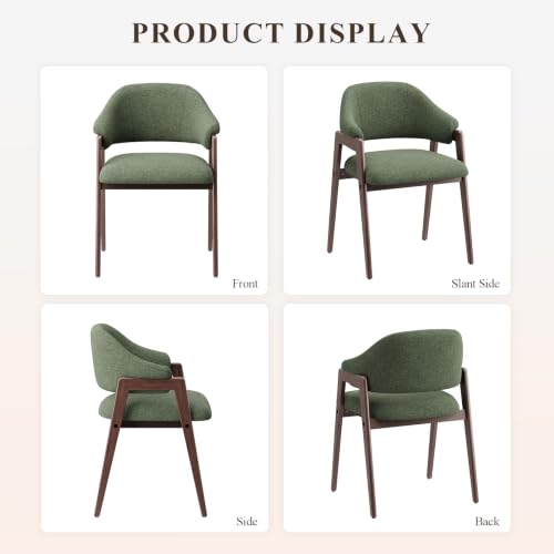 MALOL Wooden Dining Chairs Set of 4, Fabric, Curved Open Back, Green - color: Green, size: Set of 4