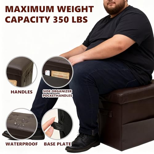ALASDO Storage Ottoman Footrest Stool Small Ottoman with Storage Foldable Ottomans Foot Rest Footstool Bench for Living Room 17x13x13inches Brown - color: Brown