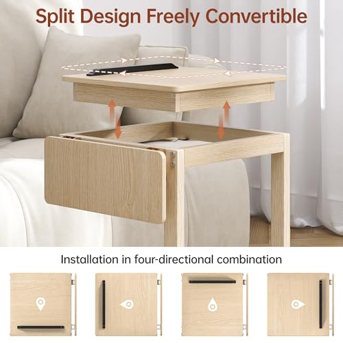 C Shaped End Table, Rolling Side Table with 4-Way Convertible Desktop, Wooden C Table with Multi-Functional Folding Tray, Side Table for Couch, Living Room, Bedroom, White Oak - color: Oak