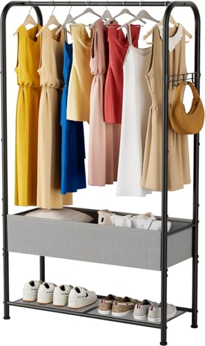 SINGAYE Wardrobe Standing Closet Clothing Rack With Shelf Hanging Clothes | Wardrobe Open Compact Small Metal Garment Hanger Stand Alone Free Standing Black Closet Rack Storage Organizer Heavy Duty - color: Black, size: B3-11.5"D x 32"W x 72"H