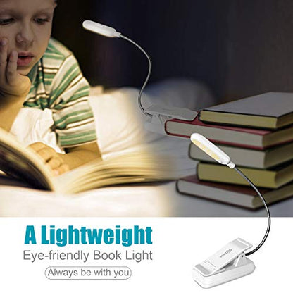 VAVOFO Book Light, Rechargeable Clip On Reading Light 7 LEDs with 9 Brightness Levels for Bed and Desk Studying (White 2-Pack) - color: White+White