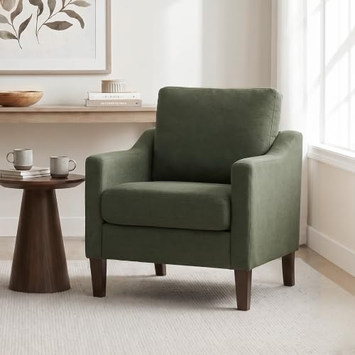 VKNOW Accent Chairs Set of 2, Modern Upholstered Armchairs, Green | Reading Chairs with Wood Legs, Single Sofa Reading Seat, Flexible Cushion, No Tool Assembly, For Living Room, Bedroom - color: Green