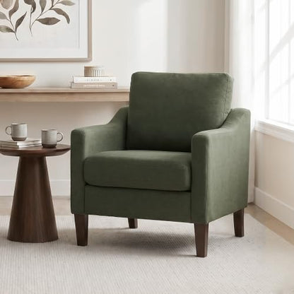 VKNOW Accent Chairs Set of 2, Modern Upholstered Armchairs, Green | Reading Chairs with Wood Legs, Single Sofa Reading Seat, Flexible Cushion, No Tool Assembly, For Living Room, Bedroom - color: Green