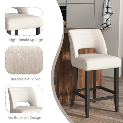 VKNOW Bar Stools Set of 2, 26" Upholstered Counter Height Bar Stools | Modern Counter Stools with Black Rubberwood Legs for Kitchen Island Dining Room Bar, Beige-Black Legs - color: Beige-black Legs, size: Set of 2