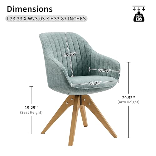 Swivel Desk Chair for Home Office, Fabric, Light Blue | No Wheels, Oka Wood Legs, Mid Century Modern, Upholstered, 360° Swivel, Accent Chair, Living Room, Bedroom - color: Mist Blue, size: Fabric
