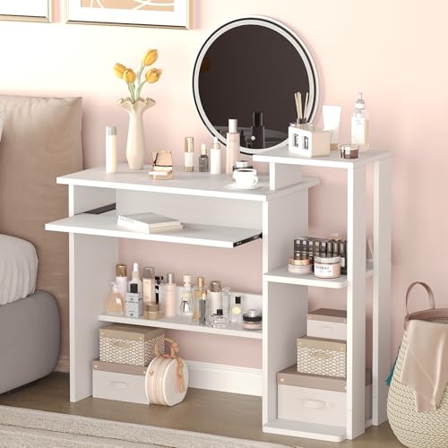 ALISENED Computer Desk with Storage Shelves, Home Office Desk with Monitor Stand, Small Writing Desk Table with Keyboard Tray,Study Table with CPU Stand for Small Spaces (35"-White) - color: 35"-white
