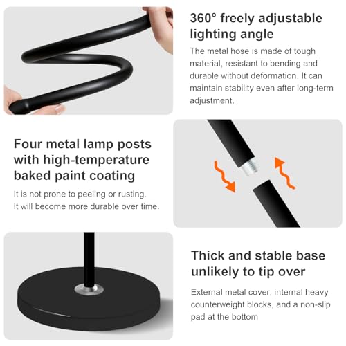 Bright LED Eye-Protecting Reading Floor Lamps Touch and Remote Dimming 3000-6000k, Tattoo Craft Drawing Makeup Adjustable Gooseneck Standing Light,Living Room Chair Sofa Bedroom Office - color: New Black