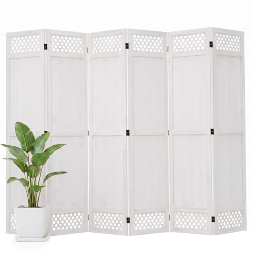 Wood Room Divider Privacy Screen, White Carved Room Divider 6 Panel 67" | No-Assembly Required, Freestanding Indoor Folding Panel Decor for Bedroom, Office or Apartment - color: White, size: 6 Panel