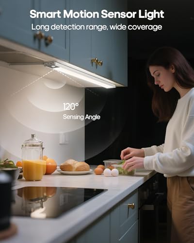 17.5inch Under Cabinet Lighting, 4500Mah Motion Sensor Light Indoor, 1 Pack | Rechargeable Battery Operated Under Cabinet Lights, 3Color Temps, Dimming, Wireless, Under Counter Light for Kitchen, Closet