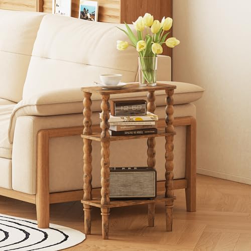 Veegle Side Table, Small End Table with Storage Shelf, 3-Tier Small Coffee Tables for Living Room Bedroom Narrow Spaces(Rustic Brown) - color: Rustic Brown-3 Tier Shelf