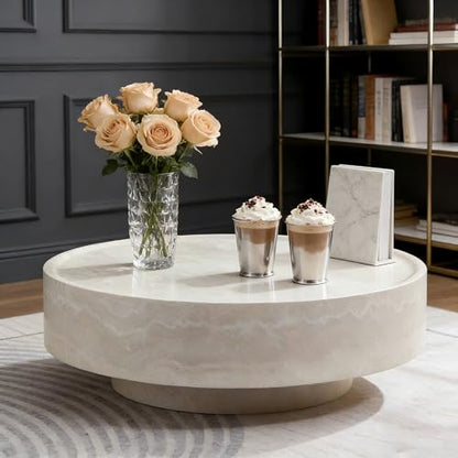 Round Faux Marble Coffee Table, Fiberglass Modern Center Table for Living Room, Stylish Accent Furniture with Durable Build, Ideal for Home Office & Bedroom (35.43''*11.81'' Mars Pattern) - color: 35.43''*11.81'' Mars Pattern