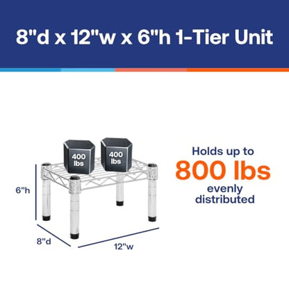 Shelving Inc. 8" d x 12" w Chrome Wire Shelving with 1 Tier Shelf, Weight Capacity 800lbs Per Shelf - size: 8" d x 12" w x 6" h