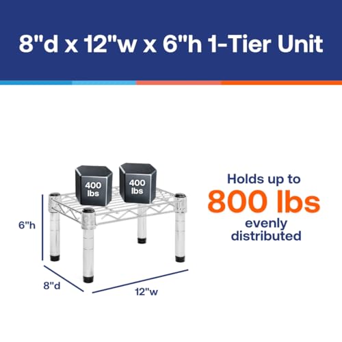Shelving Inc. 8" d x 12" w Chrome Wire Shelving with 1 Tier Shelf, Weight Capacity 800lbs Per Shelf - size: 8" d x 12" w x 6" h