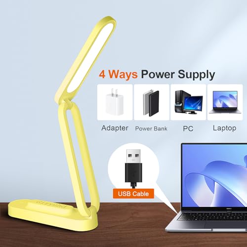 Giryuhd LED Desk Lamp for Office Home & Battery Operated Lamp Rechargeable Lamp Foldable & Portable Light, LED Desk Light Strip, 3 Brightness Dimmable Small Desk Lamp Reading Lamp (Yellow) - color: Yellow