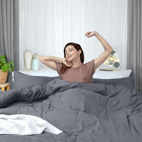 Duvet Cover Twin/Twin XL, 3 PC Cotton Like Polyester, Zipper Closure, Grey | Extra Soft and Breathable, Wrinkle & Fade Resistant, Includes Duvet Cover and 1 Pillow Sham, Comforter Not Included, OekoTex - color: Grey, size: Twin/Twin XL - Duvet Cover Set