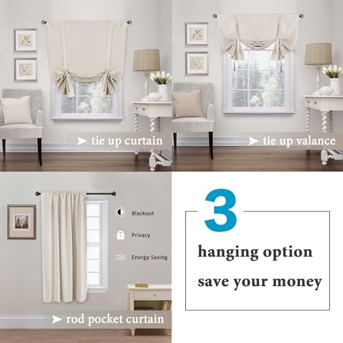 H.VERSAILTEX Blackout Tie Up Curtain Thermal Insulated Curtains Bathroom Curtain Ivory Tie Up Shade for Small Window (Rod Pocket Panel, 42 inches W x 63 inches L, Set of 1) - color: Ivory