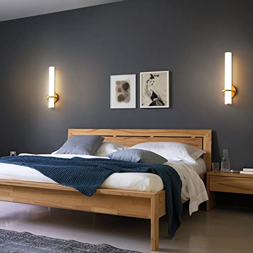 Hardwired Wall Sconces Set of Two 18 Inch Gold Bathroom Wall Sconces 18W 2700K-5000K LED Dimmable Modern Wall Lights with Acrylic Lampshade Brushed Gold Sconces for Bedroom Living Room Hallway - color: Gold, size: Hardwired (18in-2pcs)