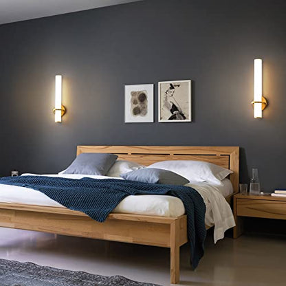 Hardwired Wall Sconces Set of Two 18 Inch Gold Bathroom Wall Sconces 18W 2700K-5000K LED Dimmable Modern Wall Lights with Acrylic Lampshade Brushed Gold Sconces for Bedroom Living Room Hallway - color: Gold, size: Hardwired (18in-2pcs)